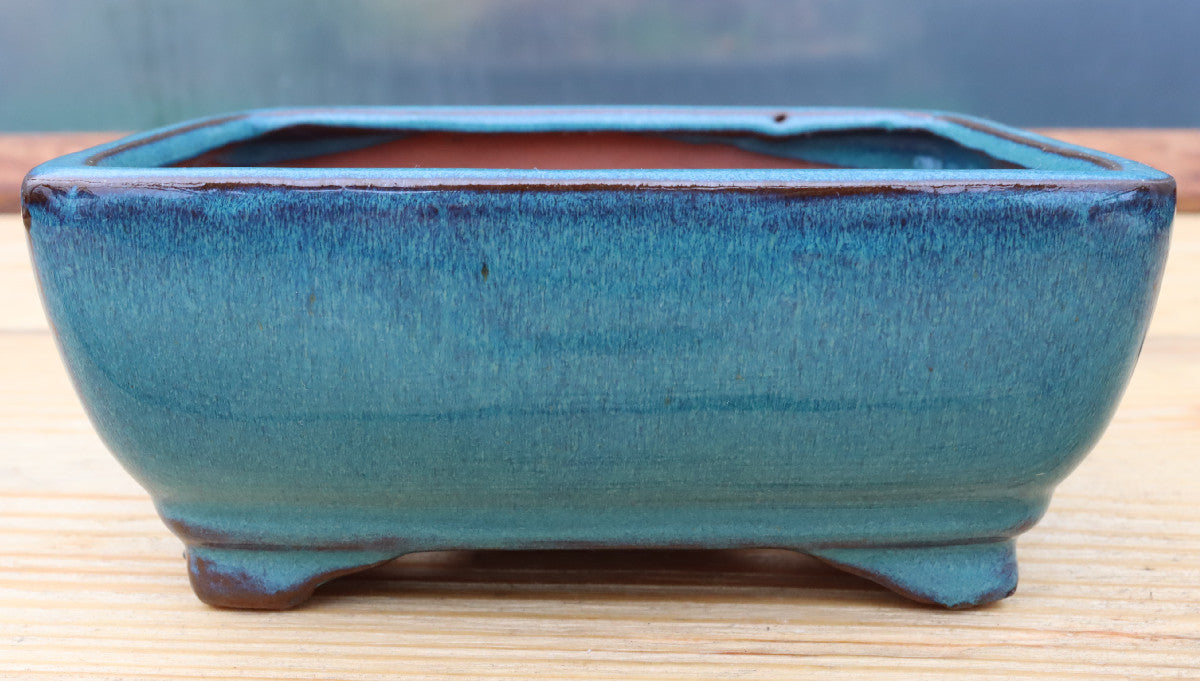 6.3" (16cm) Rectangular Turquoise Glazed Bonsai Plant Pot | Slip Cast Ceramic