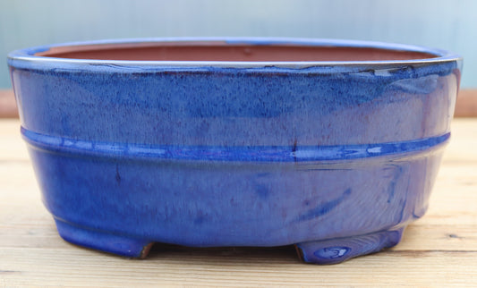 10.2" (26cm) Oval Blue Glazed Bonsai Plant Pot | Slip Cast Ceramic