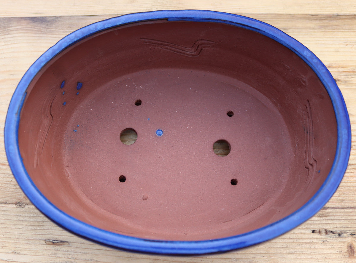 10.2" (26cm) Oval Blue Glazed Bonsai Plant Pot | Slip Cast Ceramic
