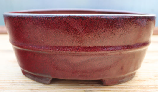 10.2" (26cm) Oval Red Glazed Bonsai Plant Pot | Slip Cast Ceramic