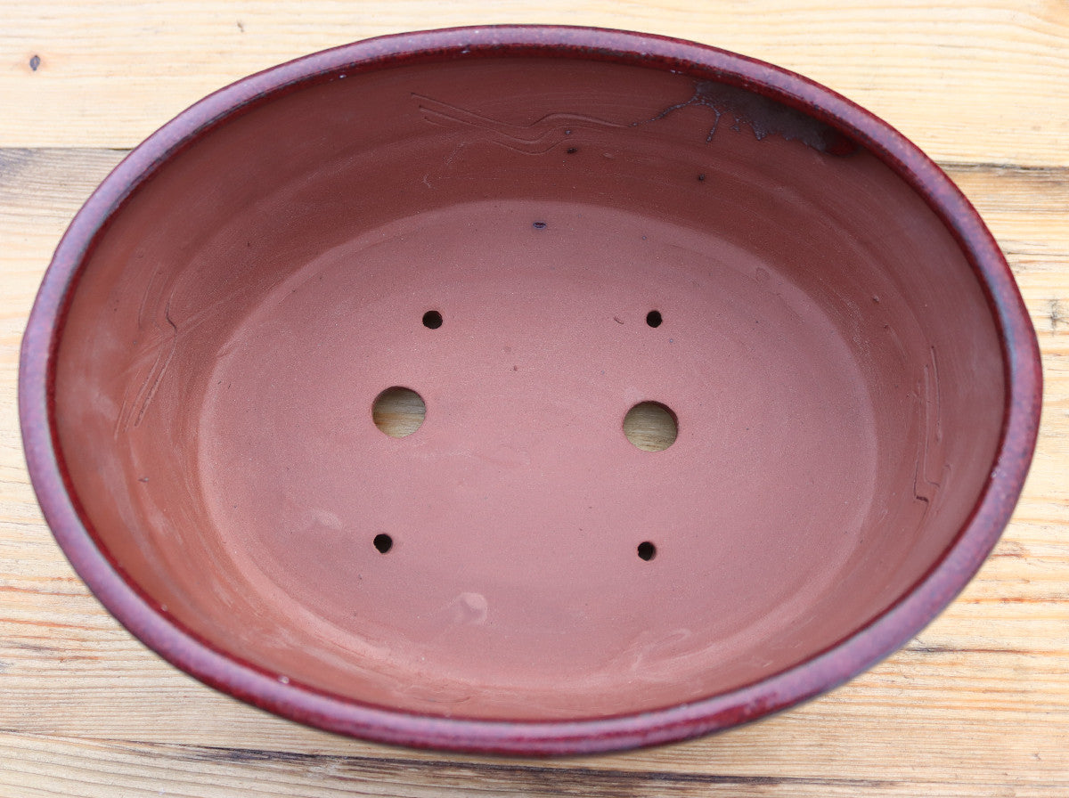 10.2" (26cm) Oval Red Glazed Bonsai Plant Pot | Slip Cast Ceramic