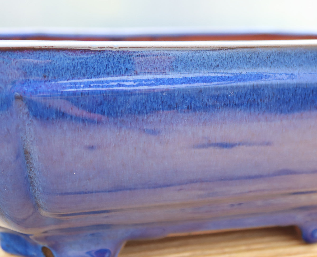10.6" (27cm) Rectangular Blue Glazed Bonsai Plant Pot | Slip Cast Ceramic