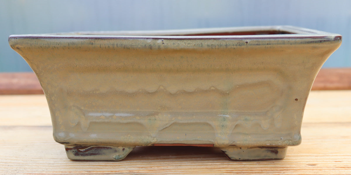10.2" (26cm) Rectangular Olive Glazed Bonsai Plant Pot | Slip Cast Ceramic