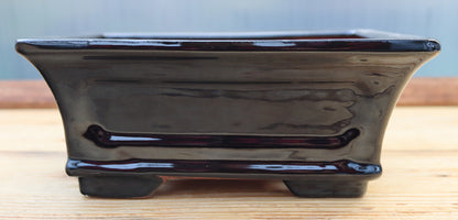 10.2" (26cm) Rectangular Black Glazed Bonsai Plant Pot | Slip Cast Ceramic