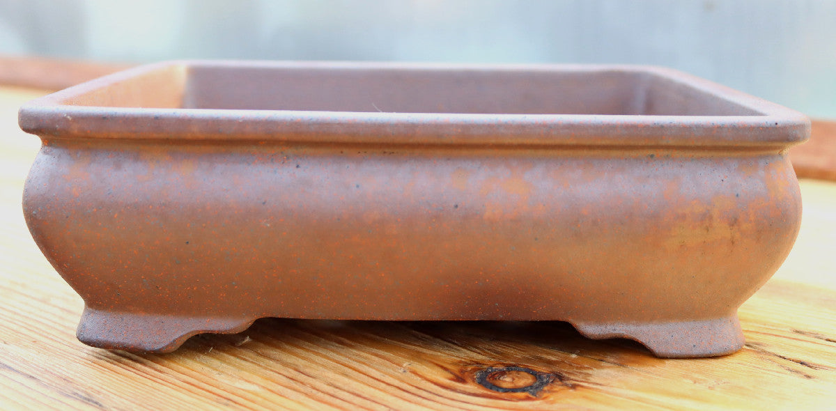 9.2" (24cm) Wood-Fired Rectangular Bonsai Pot | Unglazed Stoneware