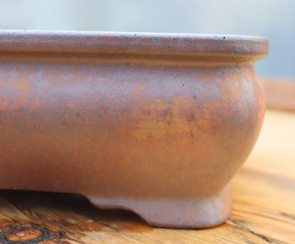 9.2" (24cm) Wood-Fired Rectangular Bonsai Pot | Unglazed Stoneware