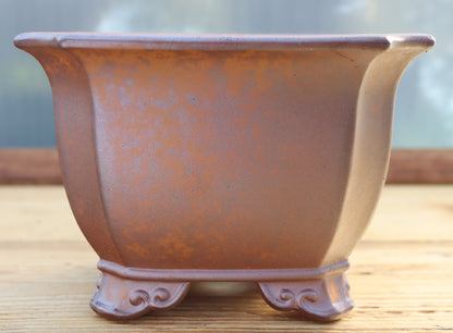 8" (20cm) Wood-Fired Square Bonsai Pot | Unglazed Stoneware