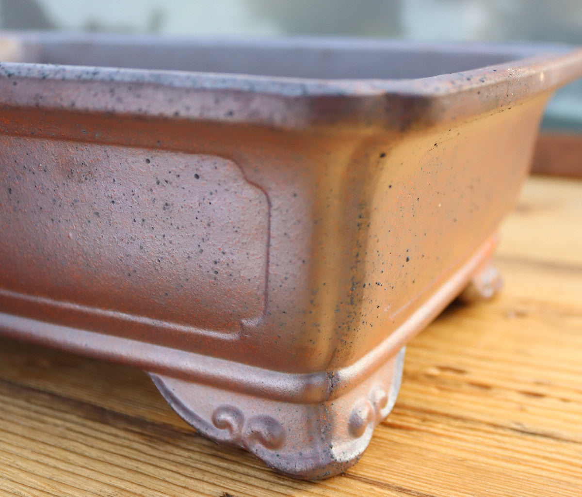 13.2" (34cm) Wood-Fired Rectangular Bonsai Pot | Unglazed Stoneware