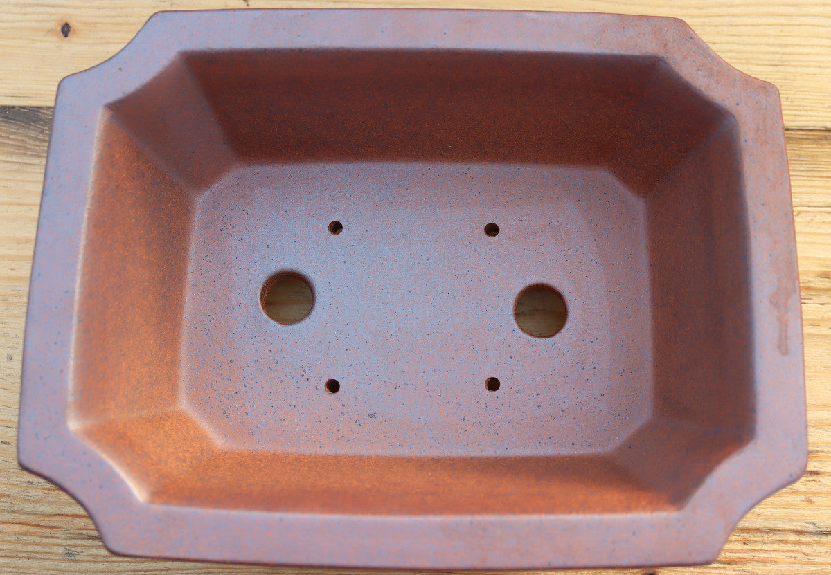 10.3" (26cm) Wood-Fired Rectangular Bonsai Pot | Unglazed Stoneware
