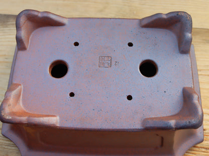 10.3" (26cm) Wood-Fired Rectangular Bonsai Pot | Unglazed Stoneware