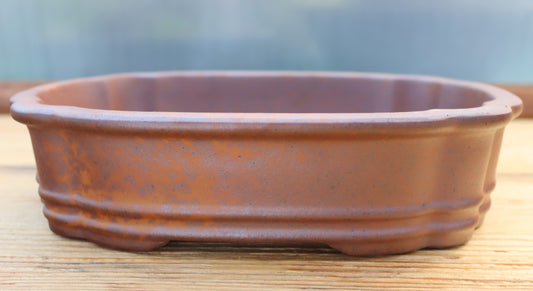 10.2" (26cm) Wood-Fired Oval Bonsai Pot | Unglazed Stoneware