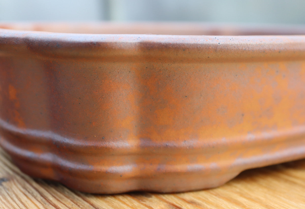 10.2" (26cm) Wood-Fired Oval Bonsai Pot | Unglazed Stoneware