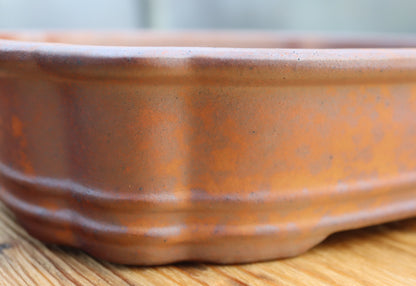 10.2" (26cm) Wood-Fired Oval Bonsai Pot | Unglazed Stoneware