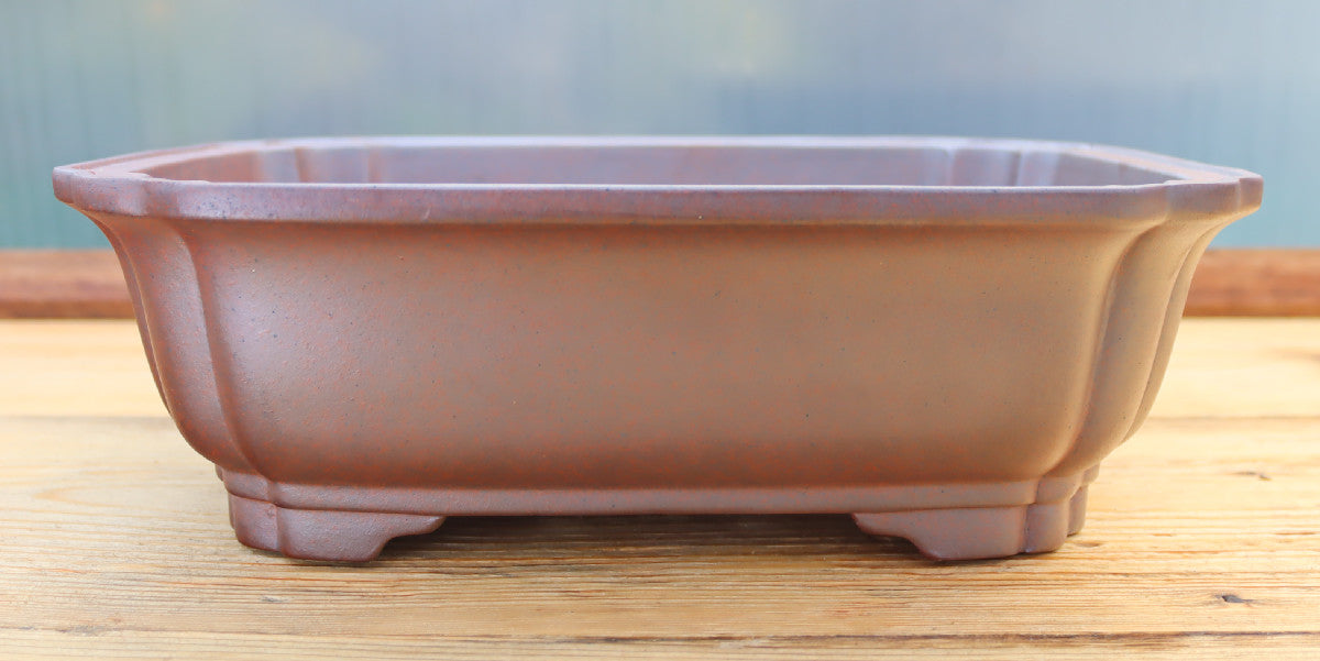 12.8" (32.5cm) Wood-Fired Rectangular Bonsai Pot | Unglazed Stoneware