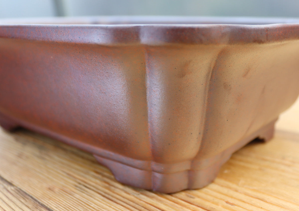 12.8" (32.5cm) Wood-Fired Rectangular Bonsai Pot | Unglazed Stoneware