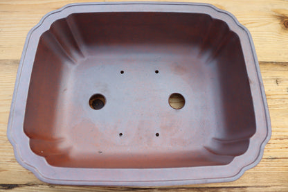 12.8" (32.5cm) Wood-Fired Rectangular Bonsai Pot | Unglazed Stoneware