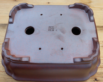 12.8" (32.5cm) Wood-Fired Rectangular Bonsai Pot | Unglazed Stoneware