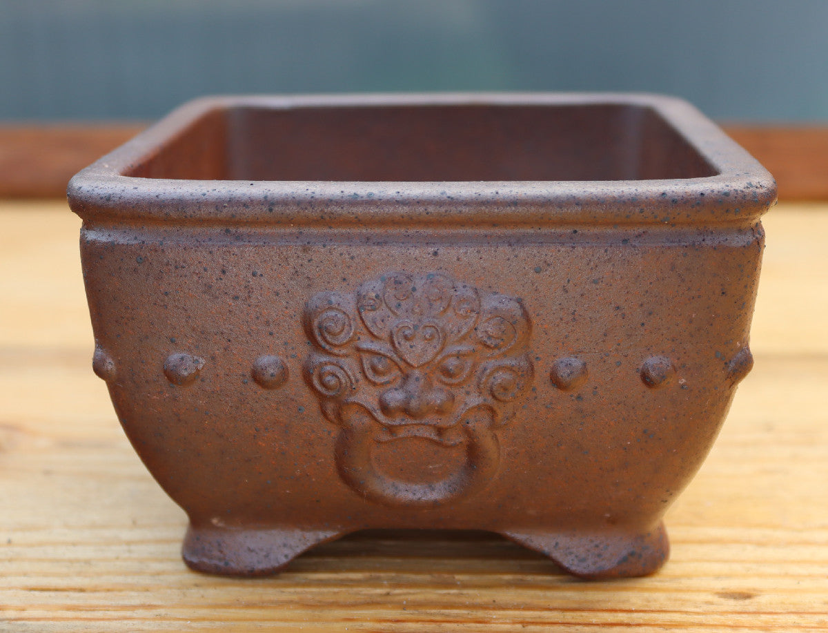 5.1" (13cm) Wood-Fired Square Bonsai Pot | Unglazed Stoneware