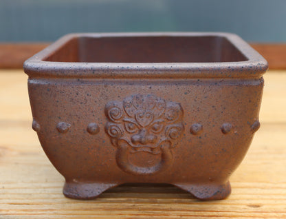 5.1" (13cm) Wood-Fired Square Bonsai Pot | Unglazed Stoneware