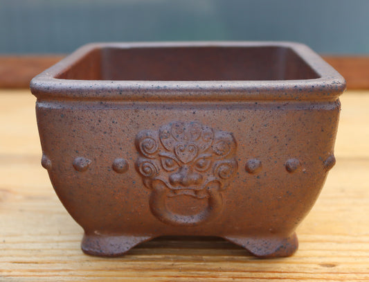 5.1" (13cm) Wood-Fired Square Bonsai Pot | Unglazed Stoneware