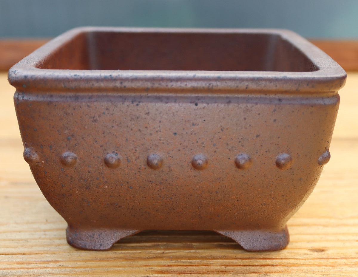 5.1" (13cm) Wood-Fired Square Bonsai Pot | Unglazed Stoneware