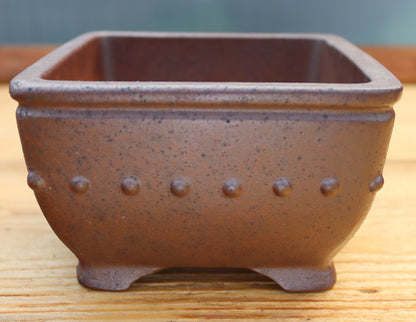 5.1" (13cm) Wood-Fired Square Bonsai Pot | Unglazed Stoneware