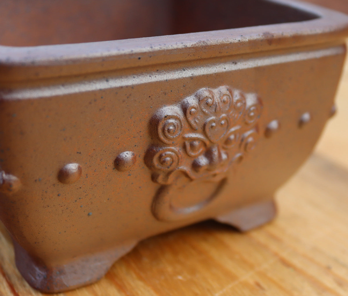 5.1" (13cm) Wood-Fired Square Bonsai Pot | Unglazed Stoneware