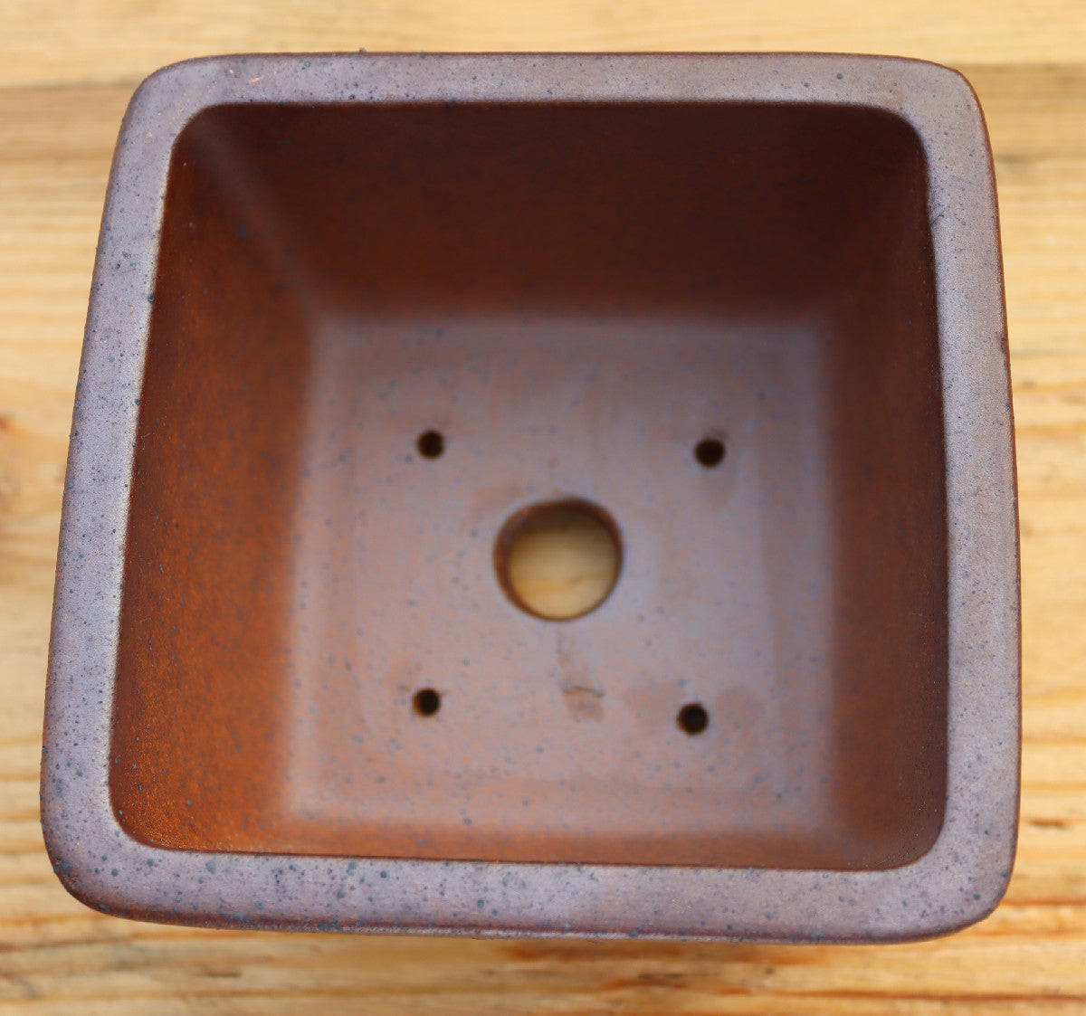 5.1" (13cm) Wood-Fired Square Bonsai Pot | Unglazed Stoneware