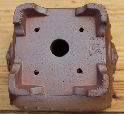 5.1" (13cm) Wood-Fired Square Bonsai Pot | Unglazed Stoneware