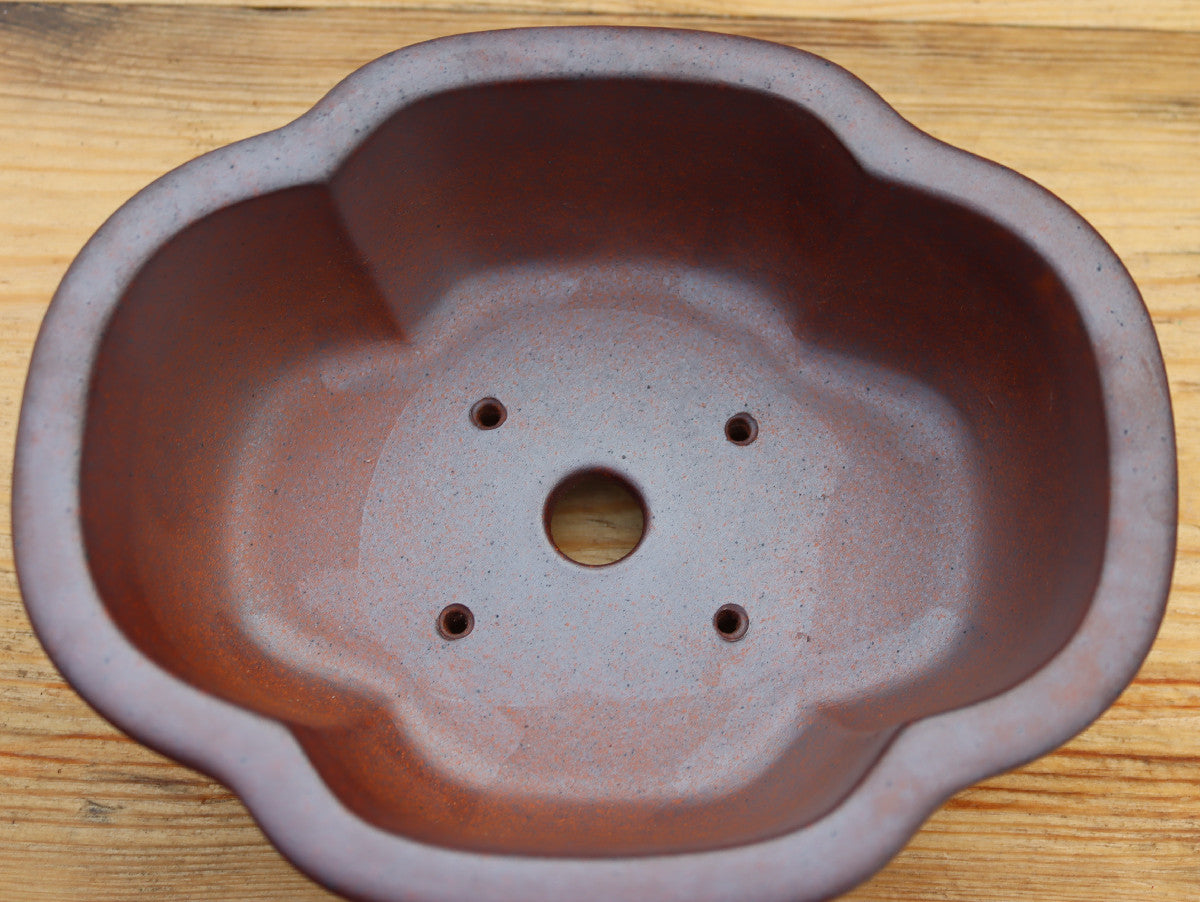 8" (20cm) Wood-Fired Lotus Flower Style Bonsai Pot | Unglazed Stoneware