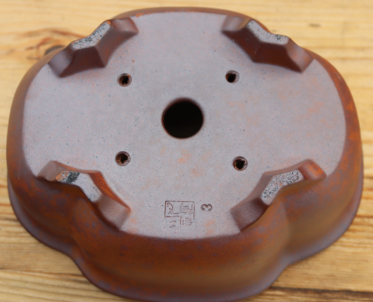 8" (20cm) Wood-Fired Lotus Flower Style Bonsai Pot | Unglazed Stoneware