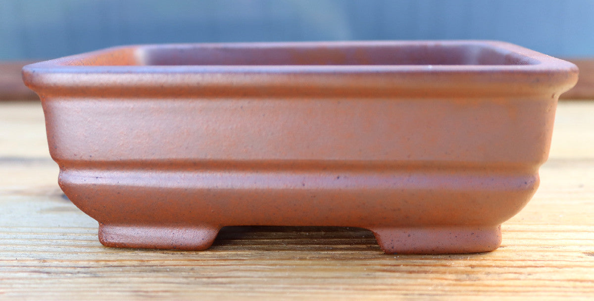 6.8" (17.5cm) Wood-Fired Rectangular Bonsai Pot | Unglazed Stoneware