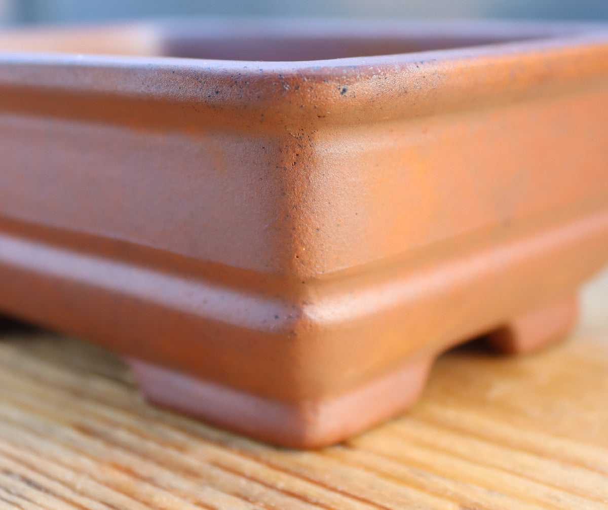 6.8" (17.5cm) Wood-Fired Rectangular Bonsai Pot | Unglazed Stoneware
