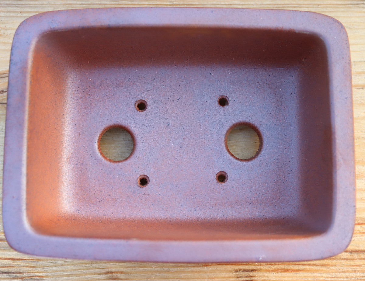 6.8" (17.5cm) Wood-Fired Rectangular Bonsai Pot | Unglazed Stoneware