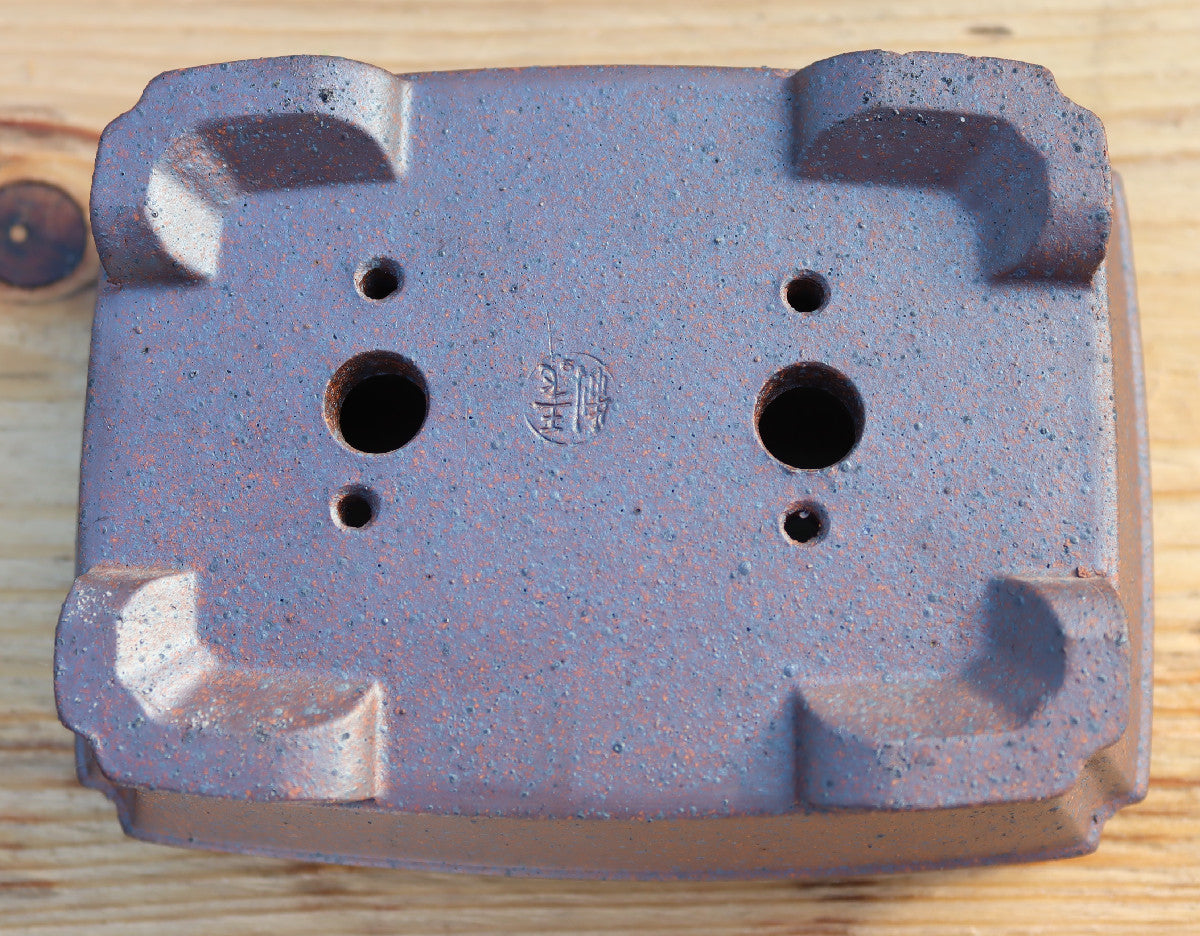 6.3" (16cm) Wood-Fired Rectangular Bonsai Pot | Unglazed Stoneware