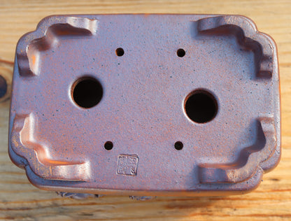 6.3" (16cm) Wood-Fired Rectangular Bonsai Pot | Unglazed Stoneware