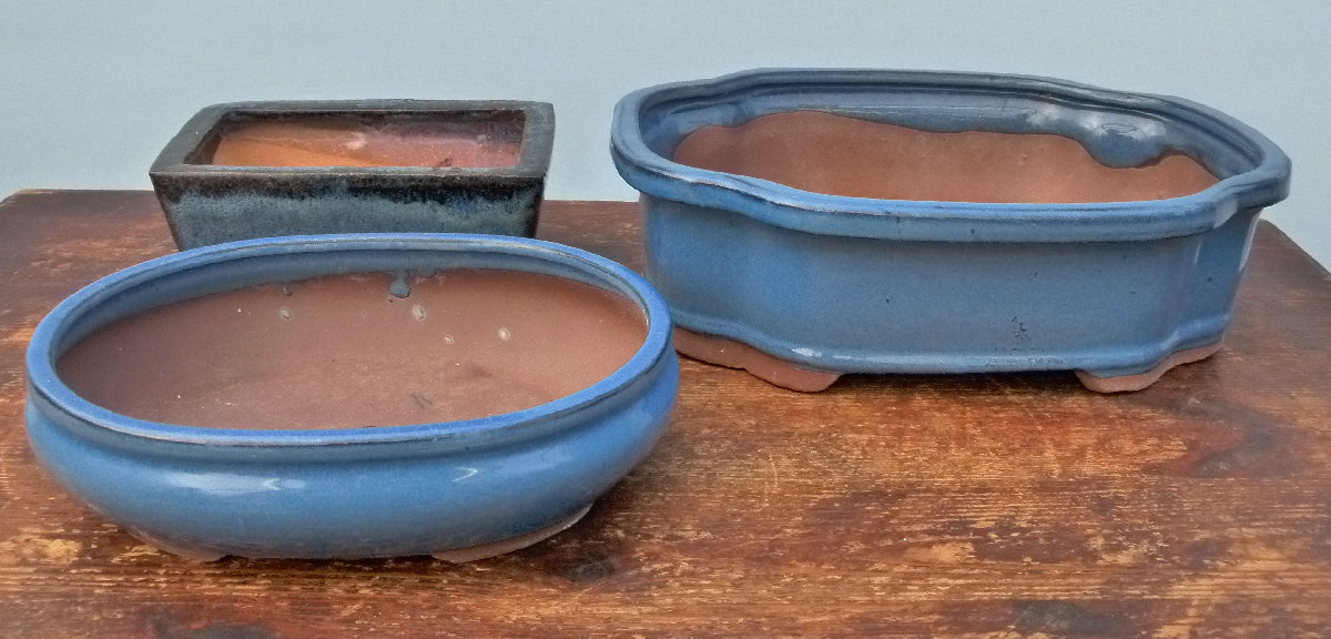Glazed Bonsai Pots Set x 3 - Used / Seconds