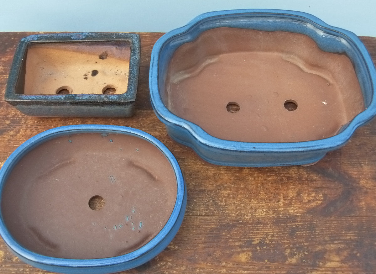 Glazed Bonsai Pots Set x 3 - Used / Seconds