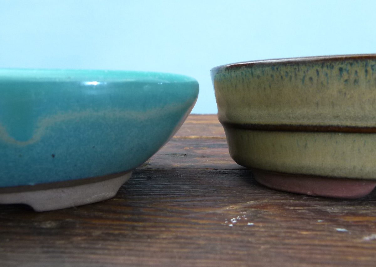 Glazed Oval Bonsai Pots Set x 3 - Used