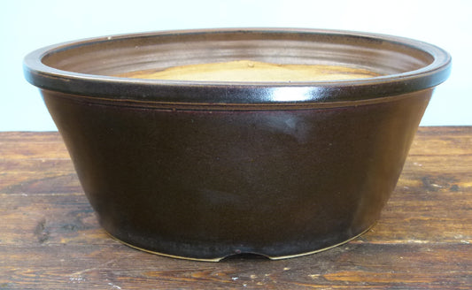 Hand Thrown Glazed Deep Round Bonsai Pot - 13.5" - Used