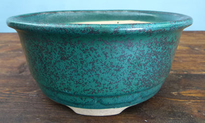 Green Glazed Deep Round Bonsai Pot - Used