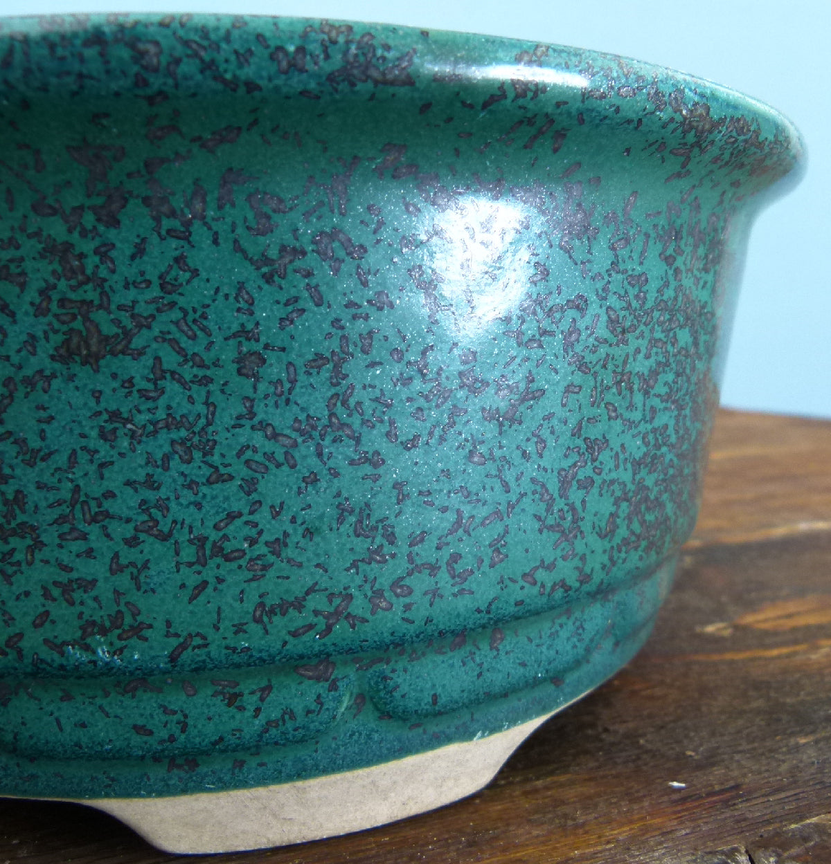 Green Glazed Deep Round Bonsai Pot - Used