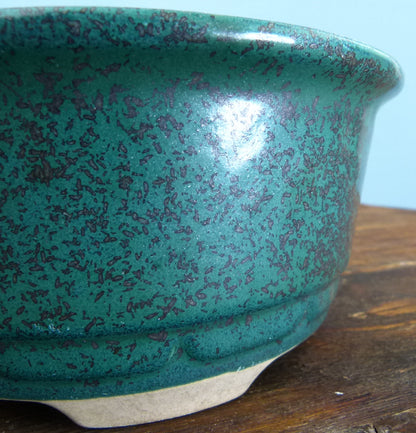 Green Glazed Deep Round Bonsai Pot - Used