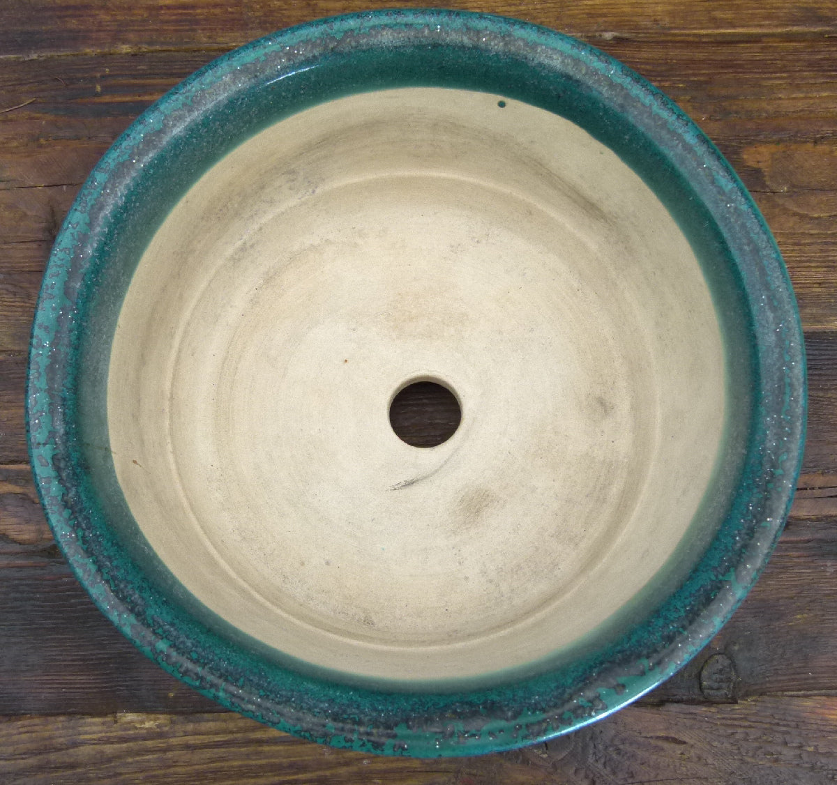 Green Glazed Deep Round Bonsai Pot - Used