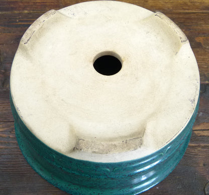 Green Glazed Deep Round Bonsai Pot - Used