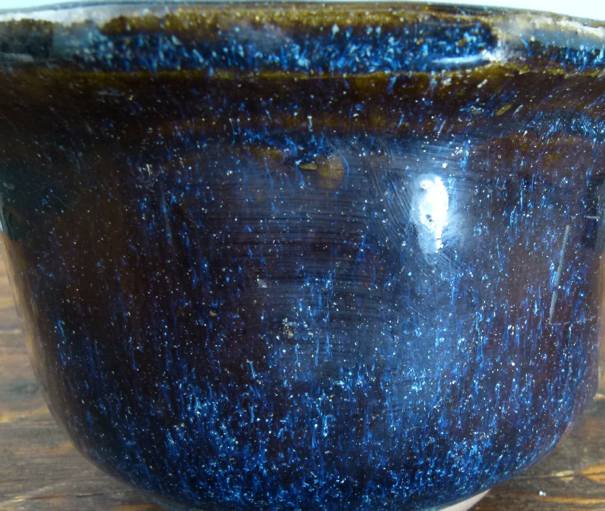 Blue Glazed Deep Round Bonsai Pot - Used