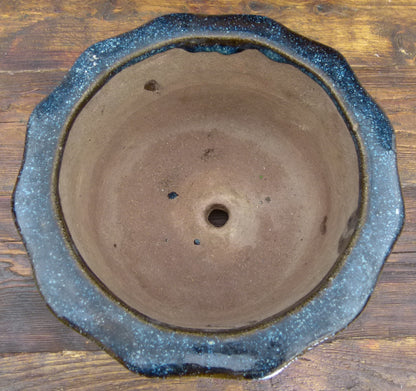 Blue Glazed Deep Round Bonsai Pot - Used