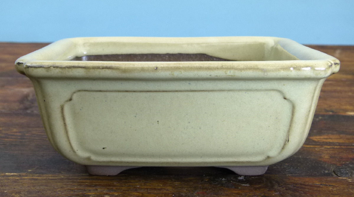 Cream Glazed Rectangular Bonsai Pot - 6"