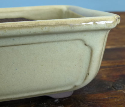 Cream Glazed Rectangular Bonsai Pot - 6"