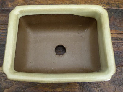 Cream Glazed Rectangular Bonsai Pot - 6"